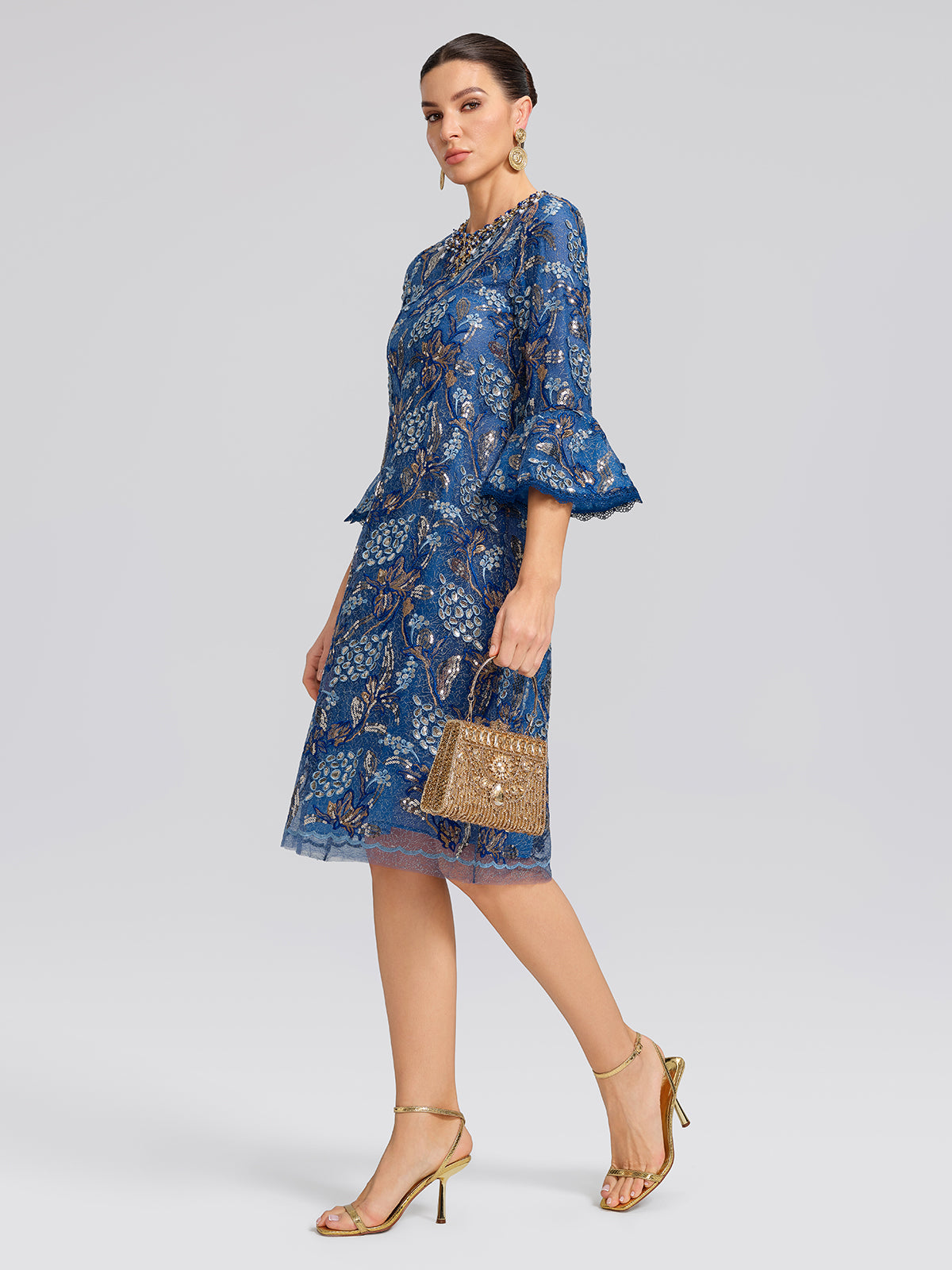 Sequin Jacquard Crystal Embellished Dress