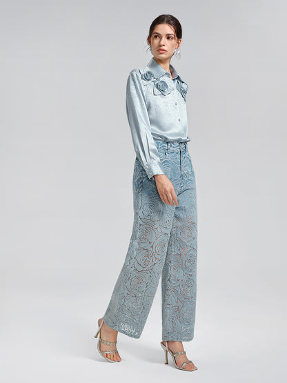 Gradient Rose Burnout Jeans