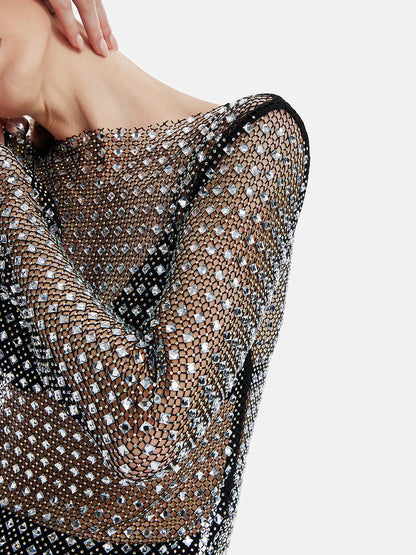 Rhinestone-Embellished Mesh Top