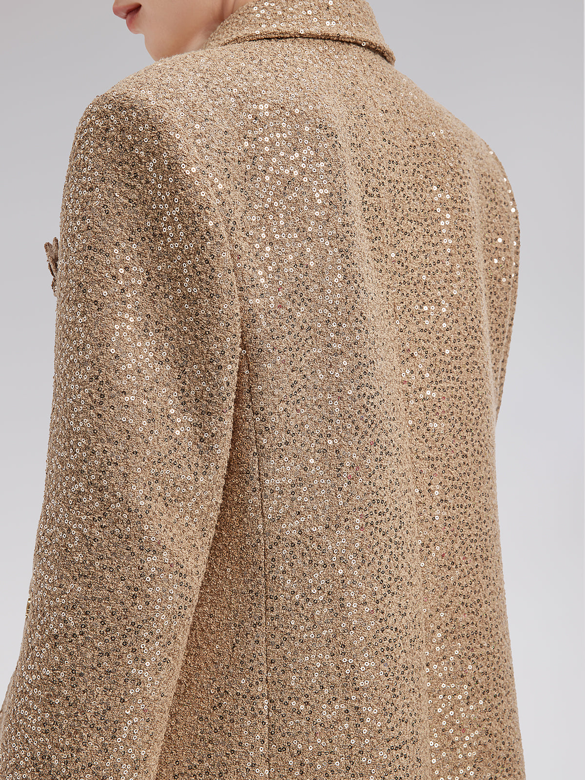 Final Sale | Gold Sequined Camellia Brooch Jacket