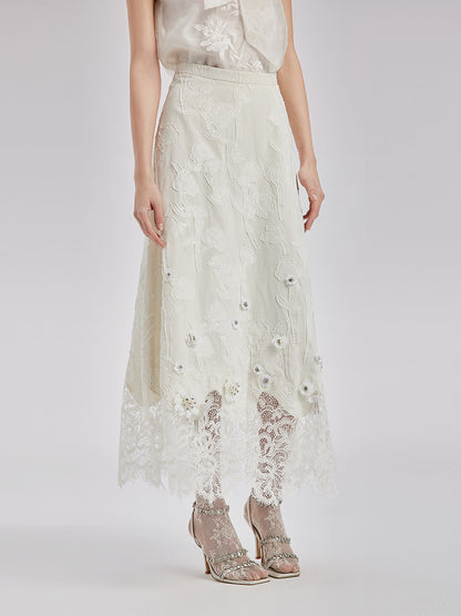 Custom Beaded Lace Jacquard Skirt