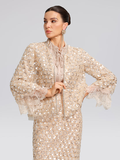 Art Floral Sequin Hand-Beaded Cardigan