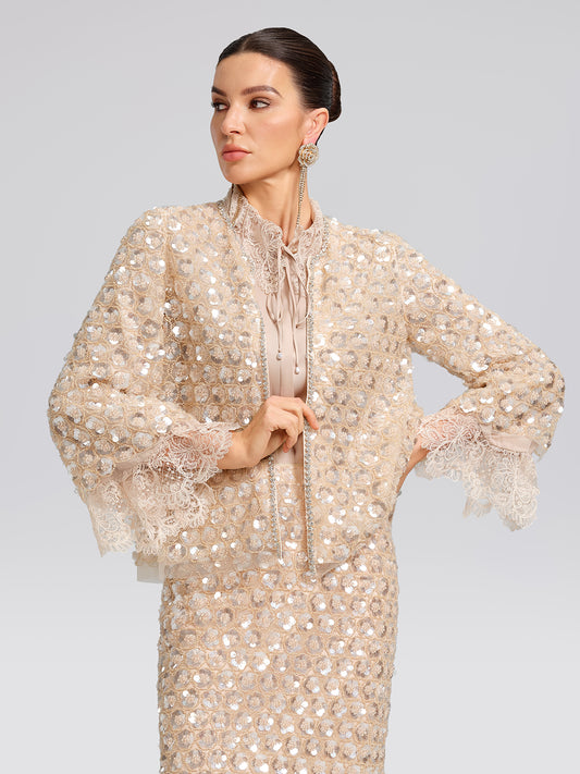 Art Floral Sequin Hand-Beaded Cardigan