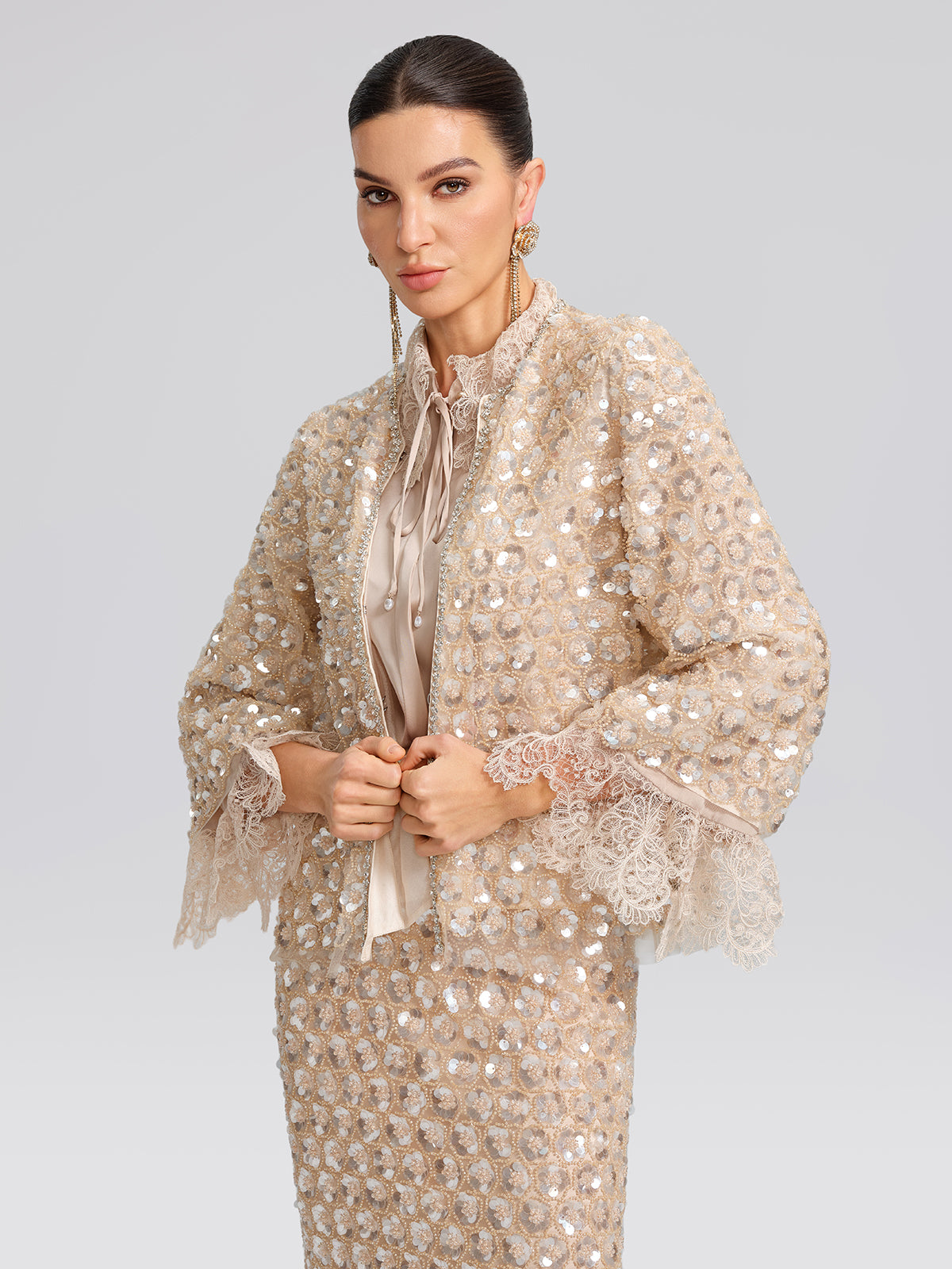 Art Floral Sequin Hand-Beaded Cardigan