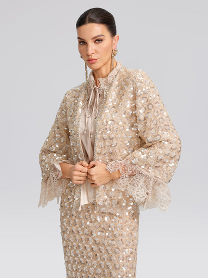 Art Floral Sequin Hand-Beaded Cardigan
