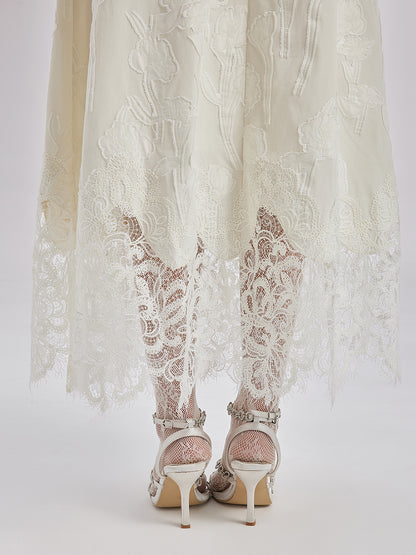 Custom Beaded Lace Jacquard Skirt