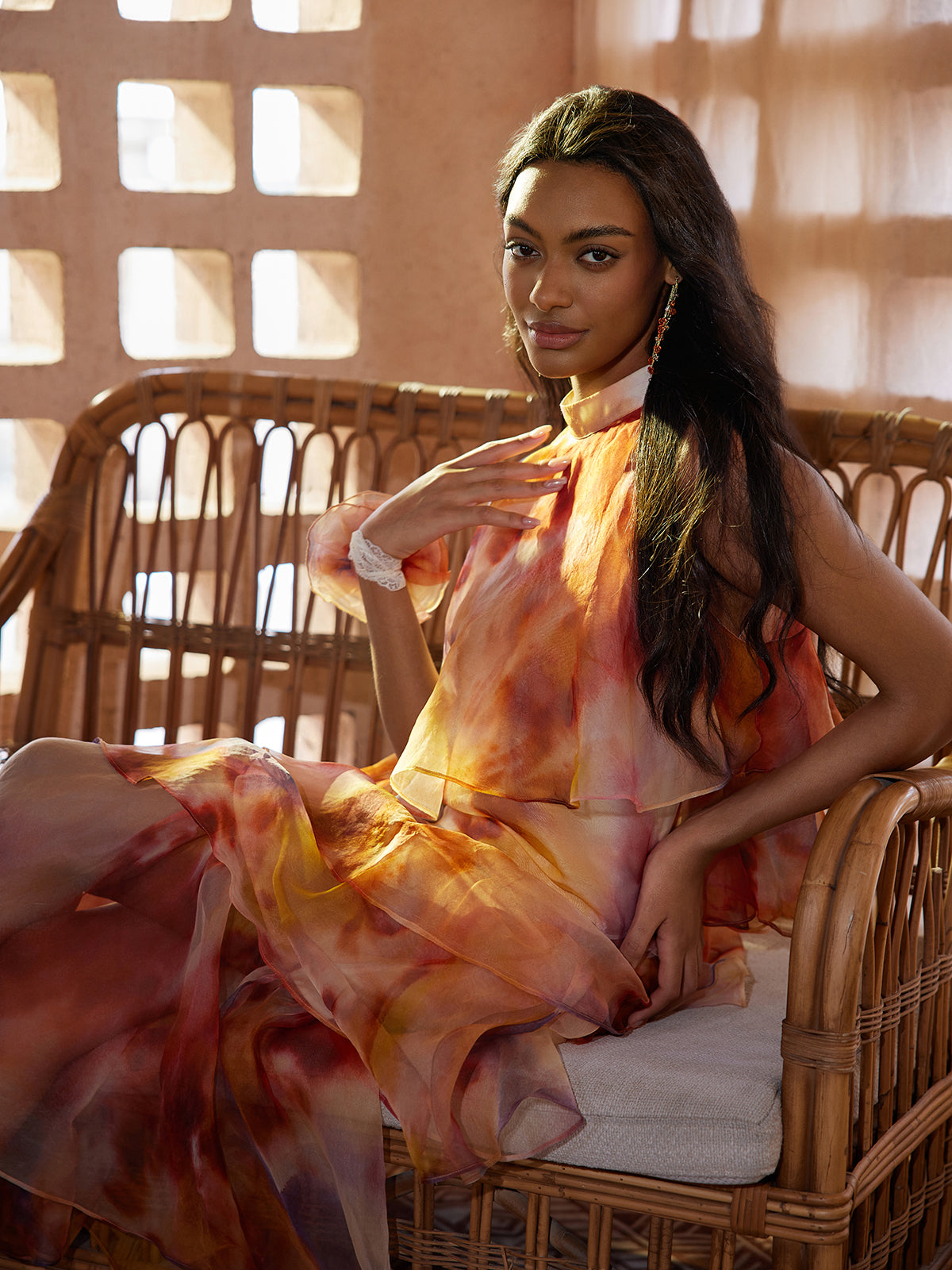 Silk Tie-Dye Ruffled Vacation Skirt