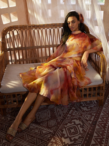 Silk Tie-Dye Ruffled Vacation Skirt