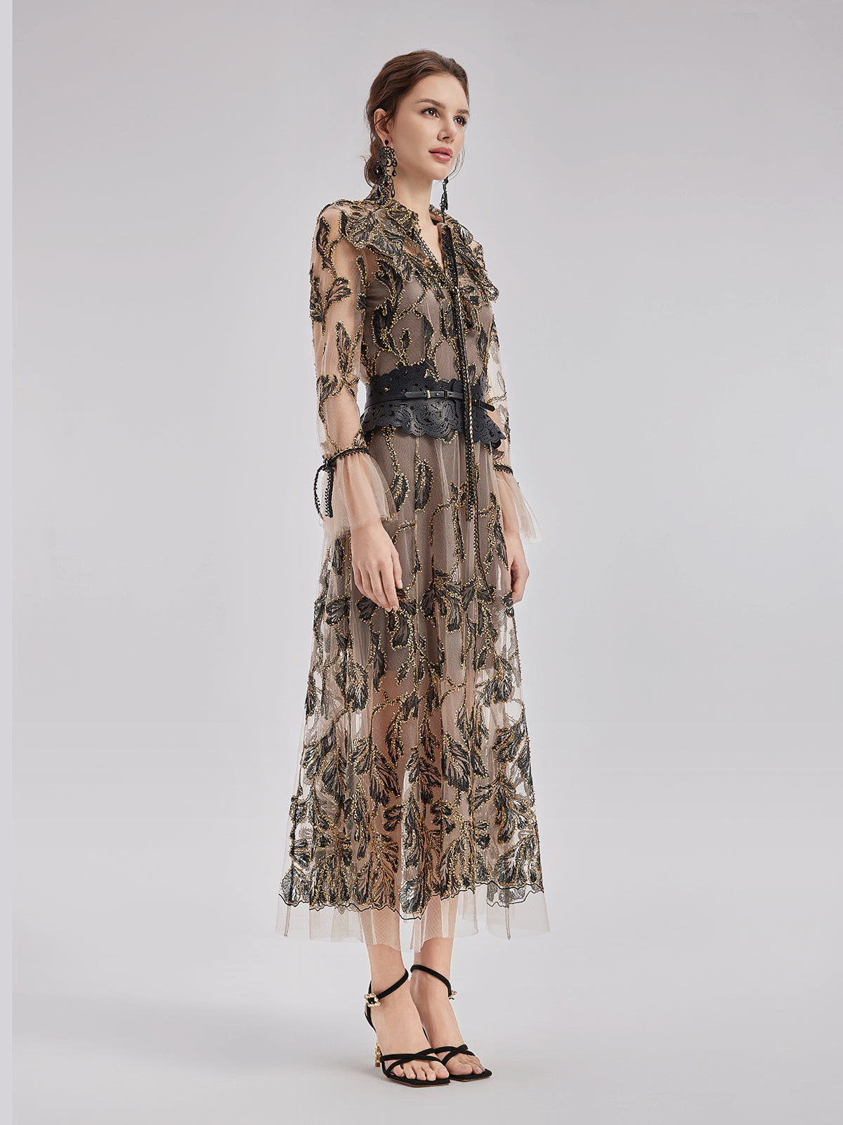 Custom Italian Floral Jacquard Dress (Belt Included)