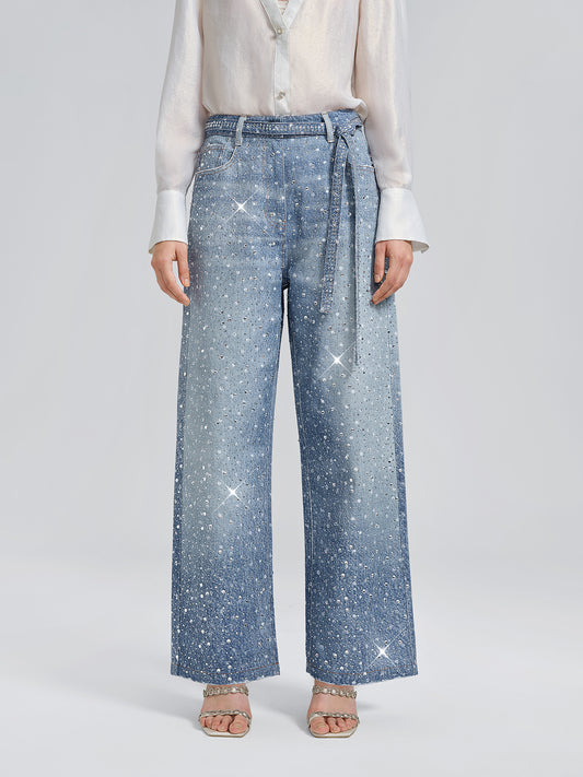 Crystal-Embellished Straight Jeans