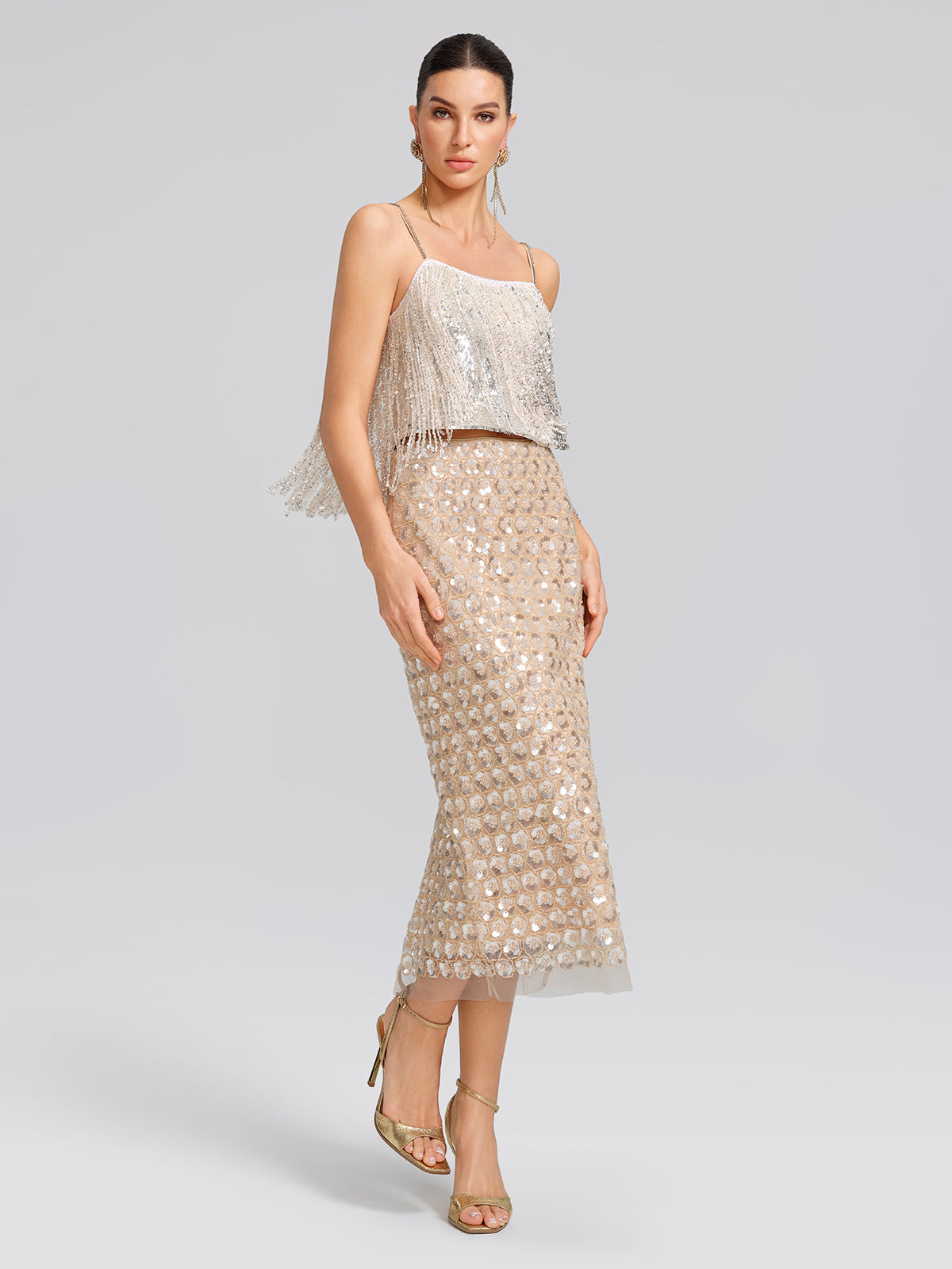 Hand-Beaded Crystal Fringe Camisole