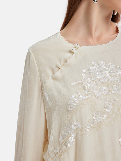 Velvet Sequin Embroidered Blouse