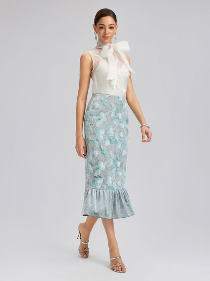 Beaded Floral Embroidered Velvet Tulip Skirt