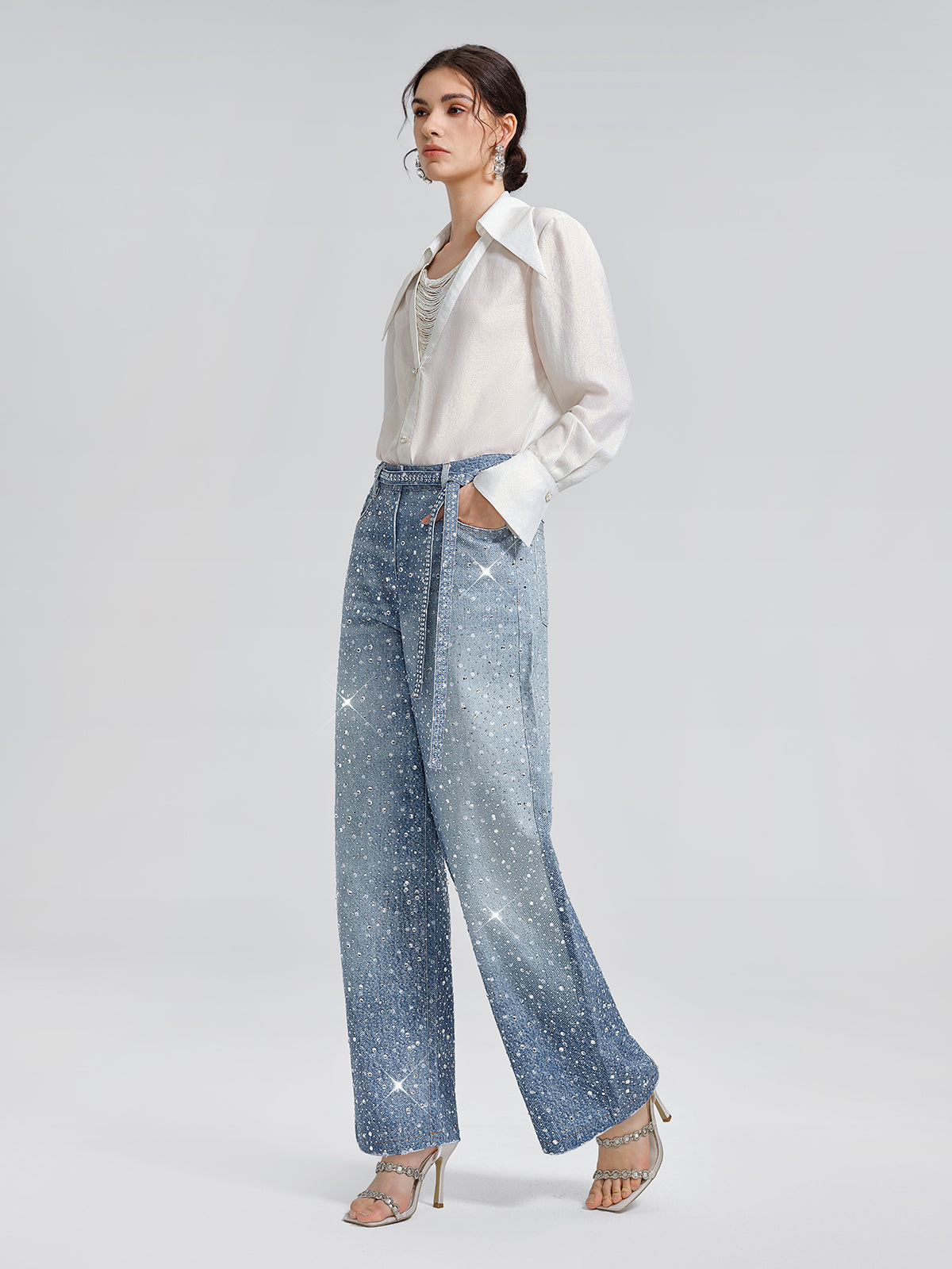 Crystal-Embellished Straight Jeans