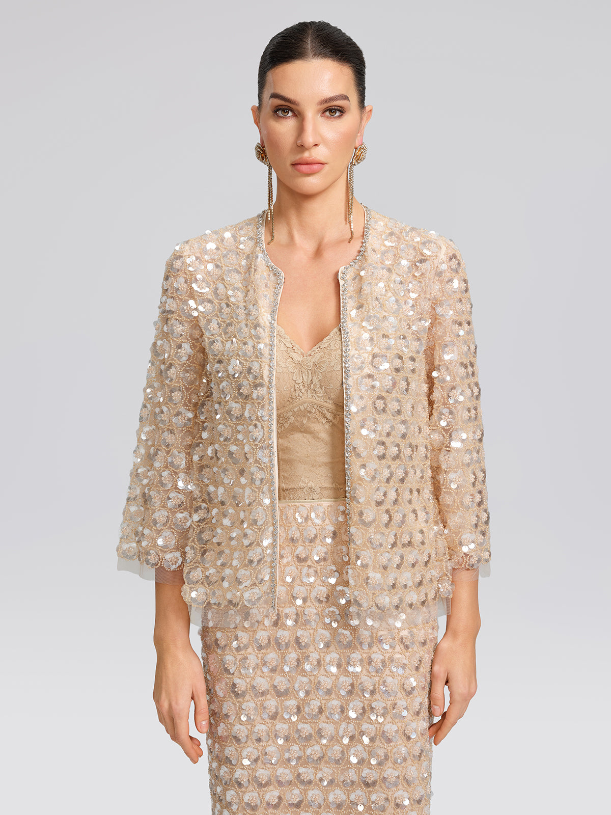 Art Floral Sequin Hand-Beaded Cardigan