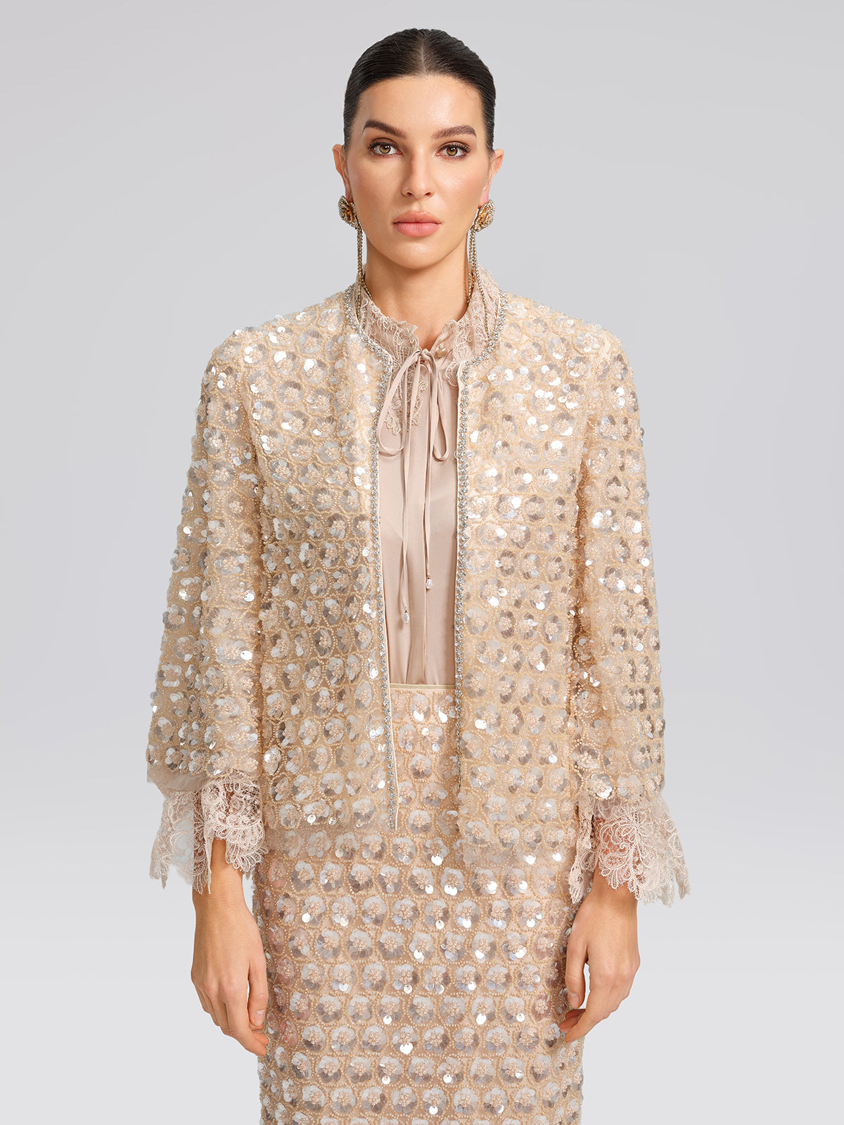 Art Floral Sequin Hand-Beaded Cardigan