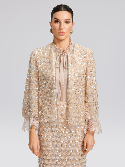 Art Floral Sequin Hand-Beaded Cardigan