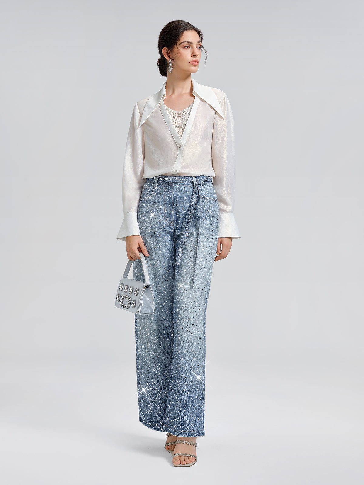 Crystal-Embellished Straight Jeans