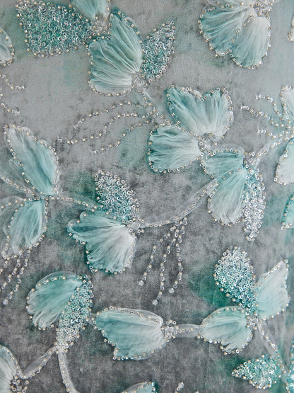 Beaded Floral Embroidered Velvet Tulip Skirt