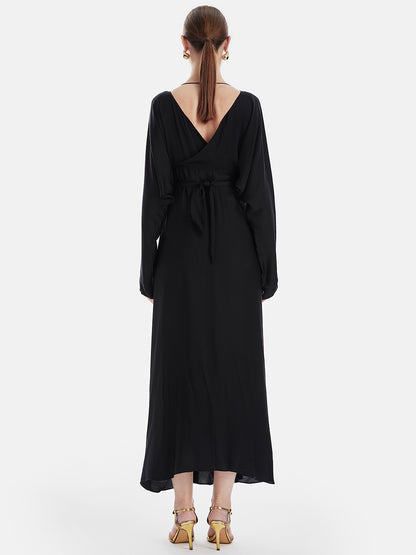 Relaxed-Fit Long Sleeve V-neck Maxi Dress