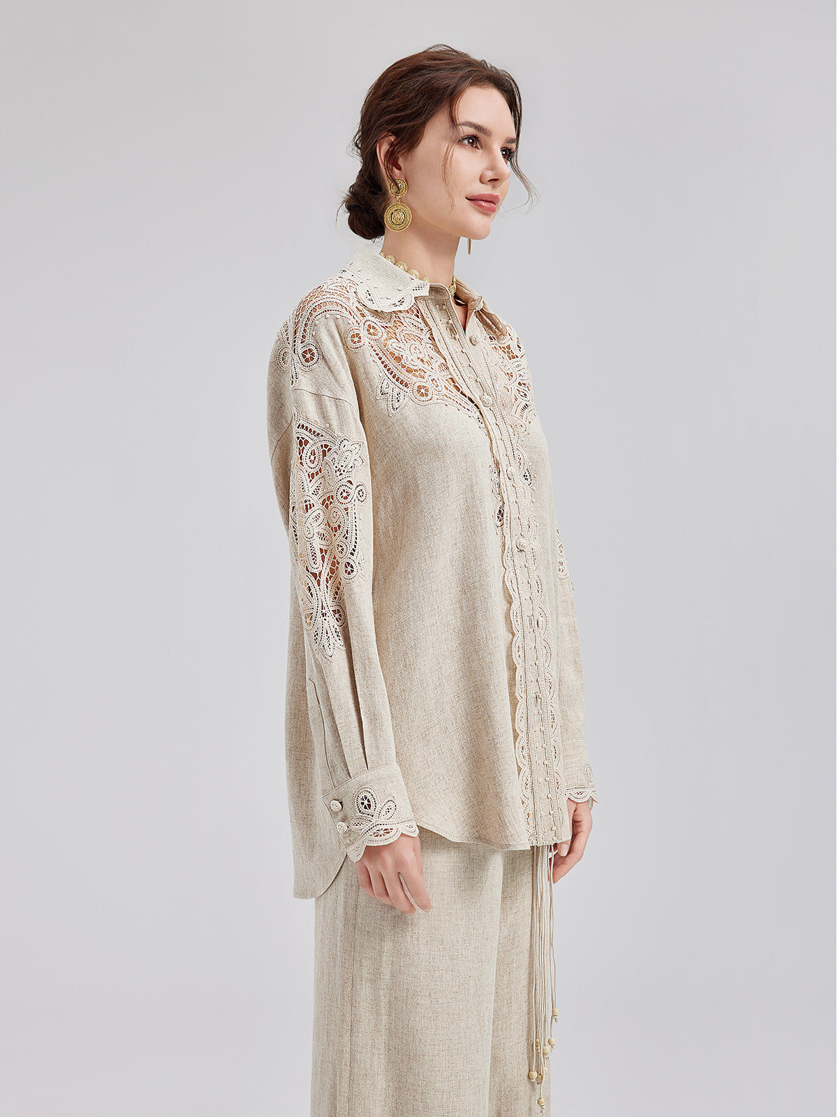 French Ramie Lace Detail Top