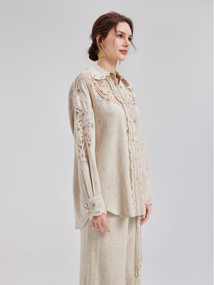 French Ramie Lace Detail Top