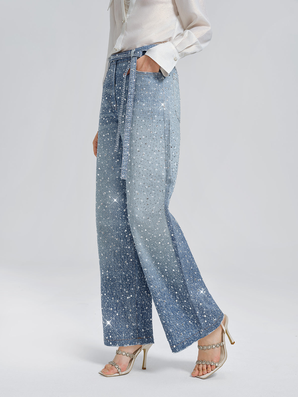 Crystal-Embellished Straight Jeans