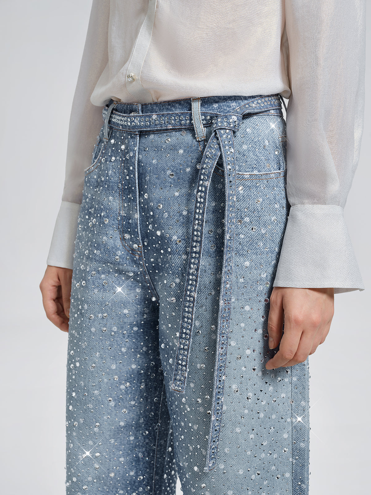 Crystal-Embellished Straight Jeans