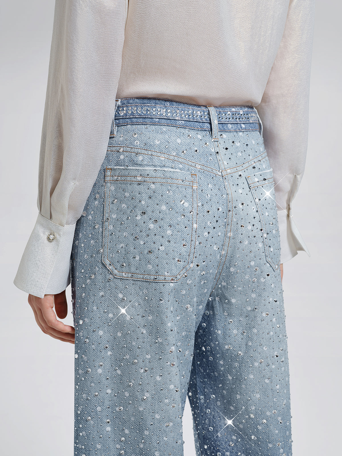 Crystal-Embellished Straight Jeans