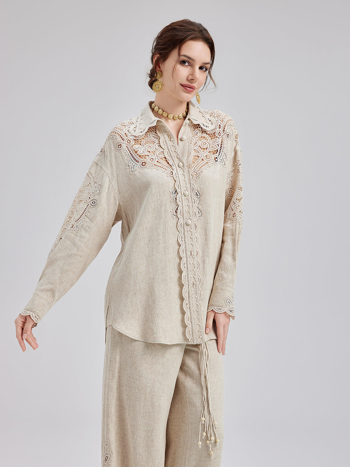 French Ramie Lace Detail Top