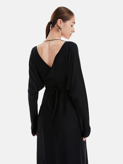 Relaxed-Fit Long Sleeve V-neck Maxi Dress