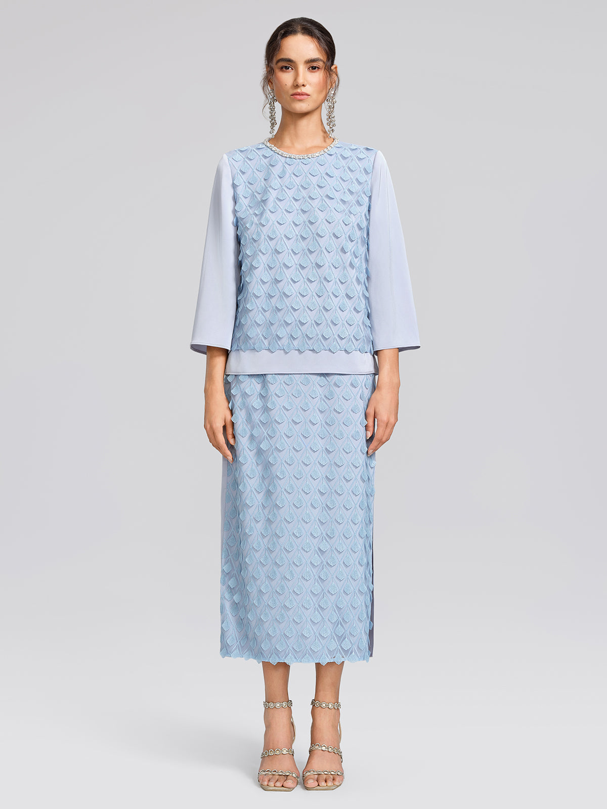 Mesh Ginkgo Embroidery Wave Hem Skirt