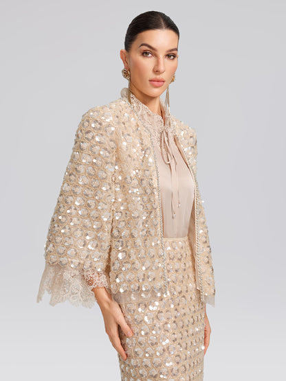 Art Floral Sequin Hand-Beaded Cardigan