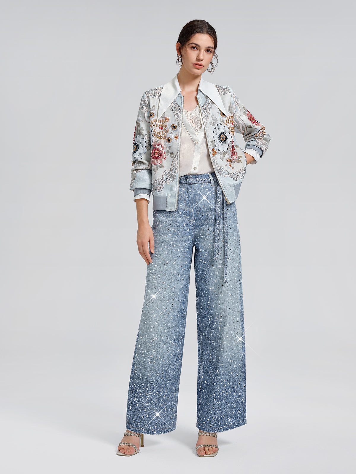 Crystal-Embellished Straight Jeans
