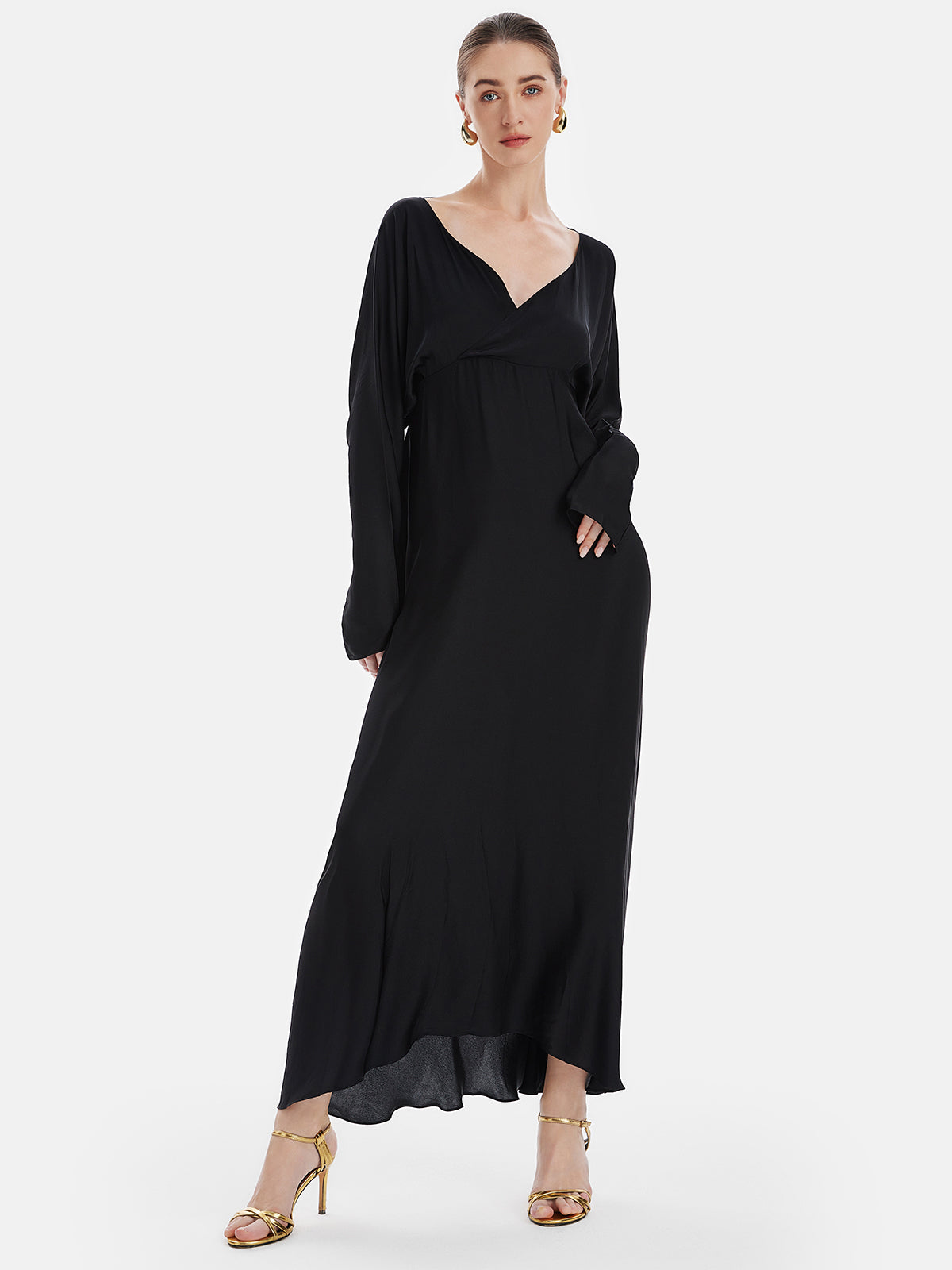 Relaxed-Fit Long Sleeve V-neck Maxi Dress