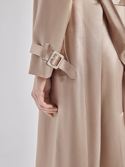 Silk-Wool Satin Beaded Trench Coat