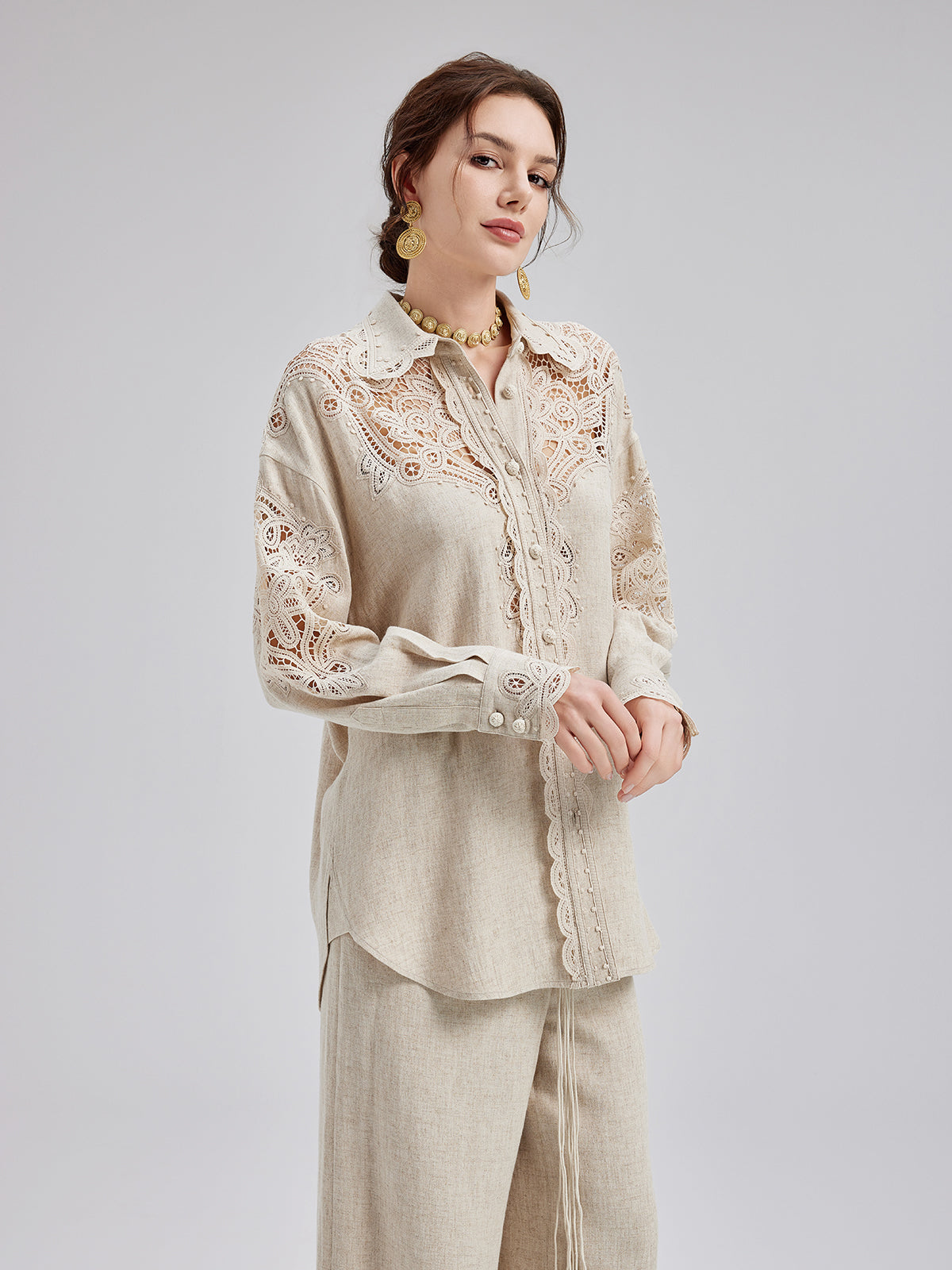 Final Sale | French Ramie Lace Detail Top