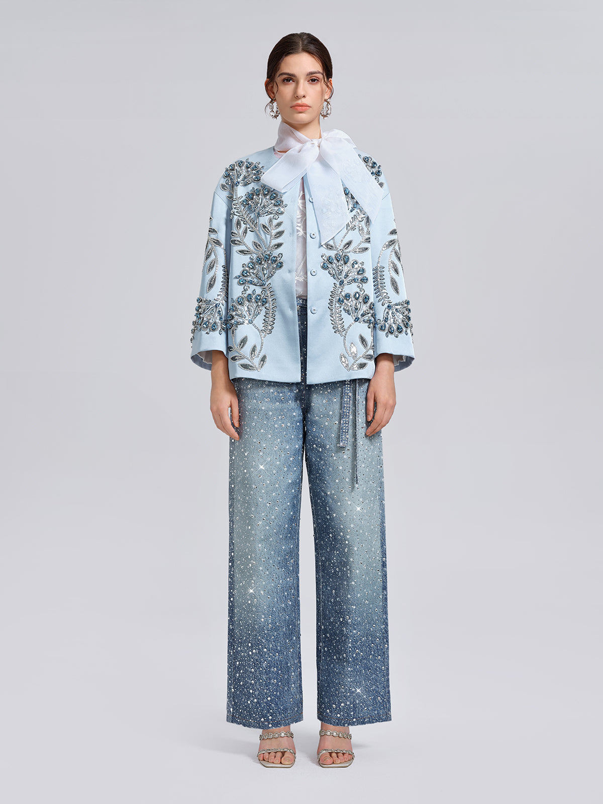 Hand-Beaded Embroidered Blue Jacket