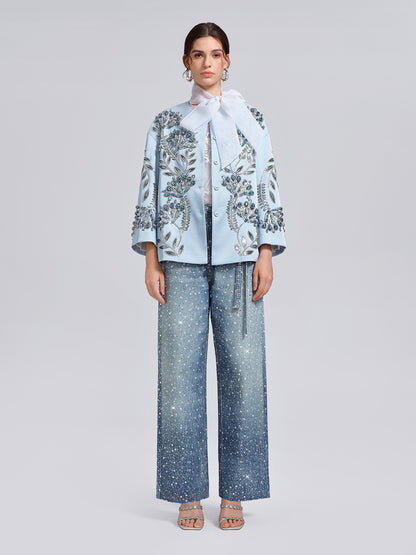 Hand-Beaded Embroidered Blue Jacket