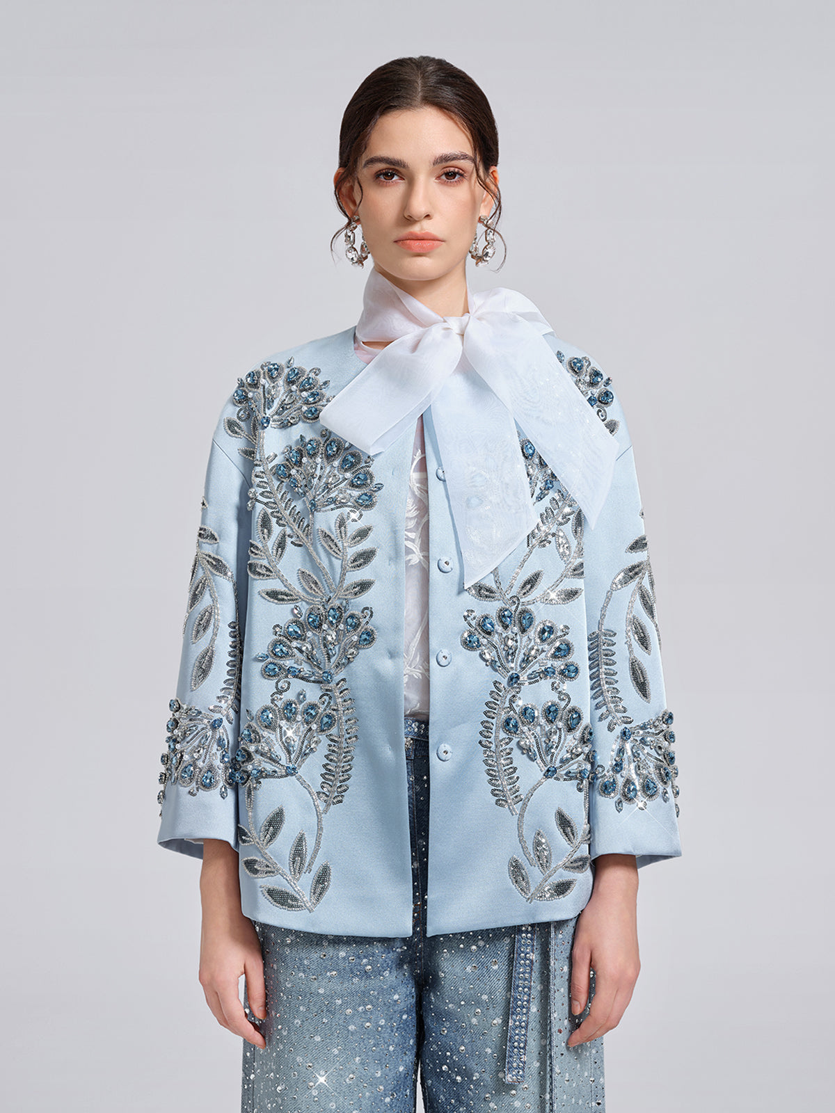 Hand-Beaded Embroidered Blue Jacket