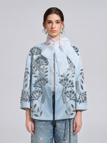 Hand-Beaded Embroidered Blue Jacket