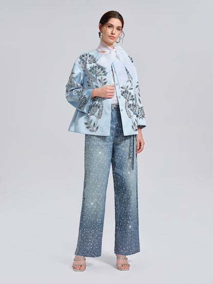 Hand-Beaded Embroidered Blue Jacket