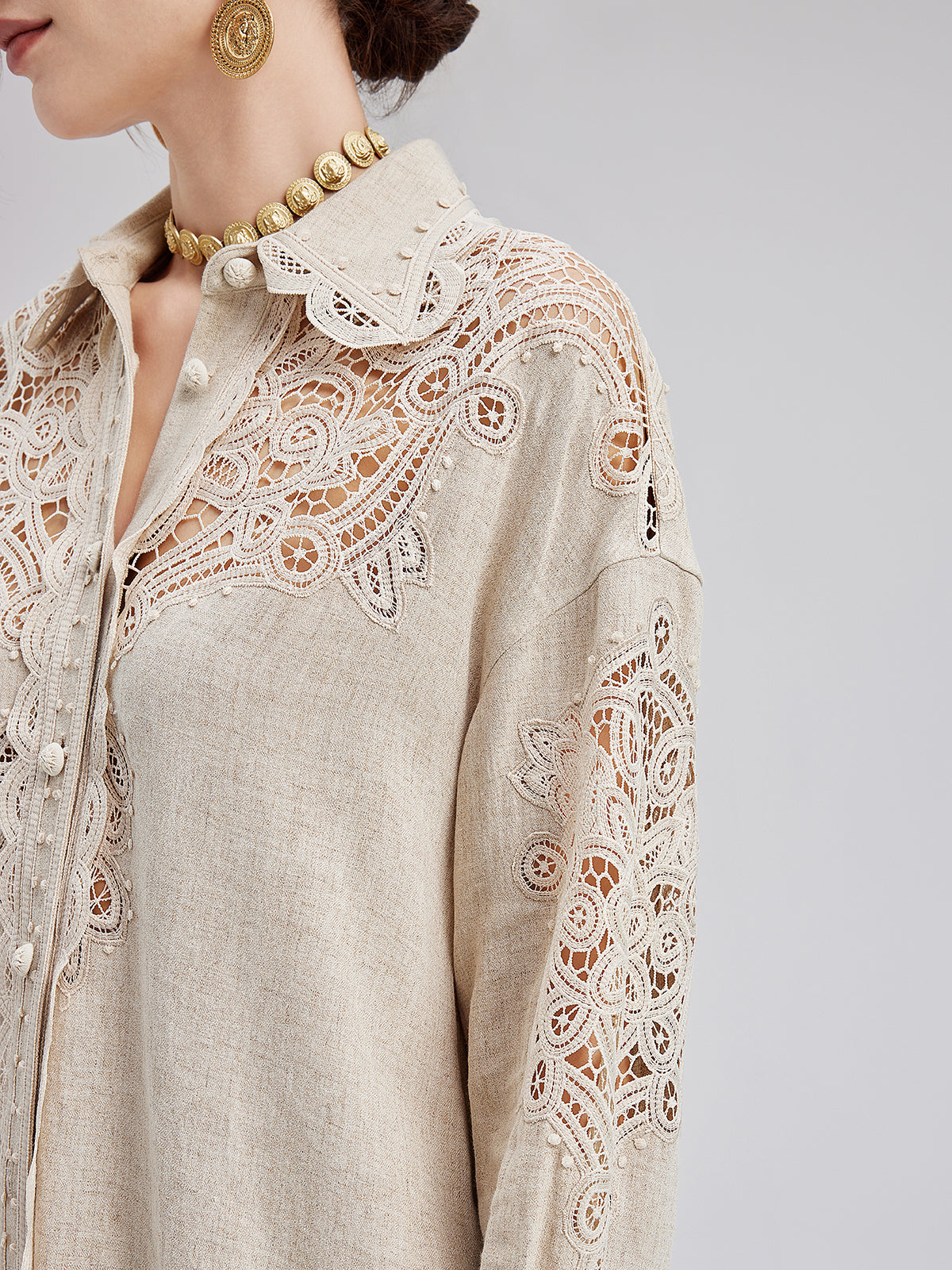Final Sale | French Ramie Lace Detail Top