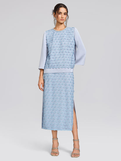 Mesh Ginkgo Embroidery Wave Hem Skirt
