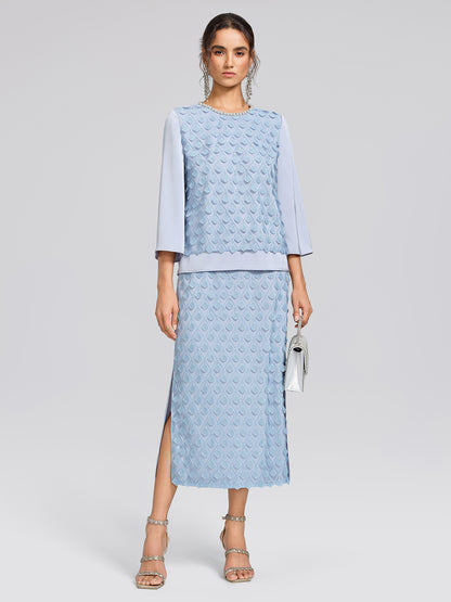Mesh Ginkgo Embroidery Wave Hem Skirt