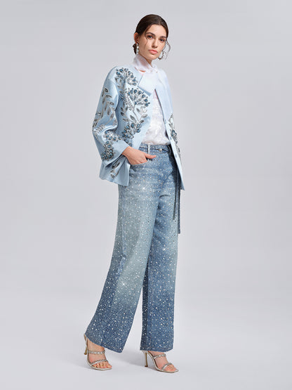 Hand-Beaded Embroidered Blue Jacket