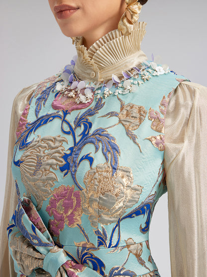 Hand-Set Rhinestone Embellished 3D Floral Bow Dress