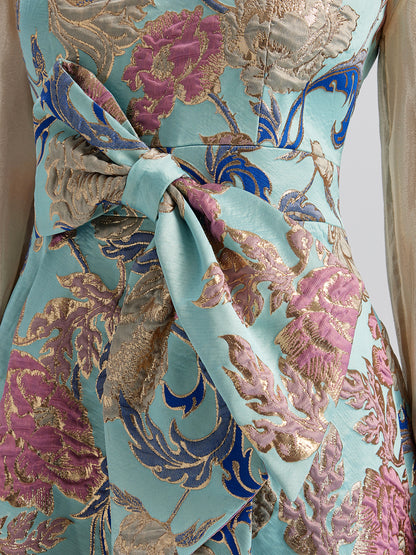 Hand-Set Rhinestone Embellished 3D Floral Bow Dress