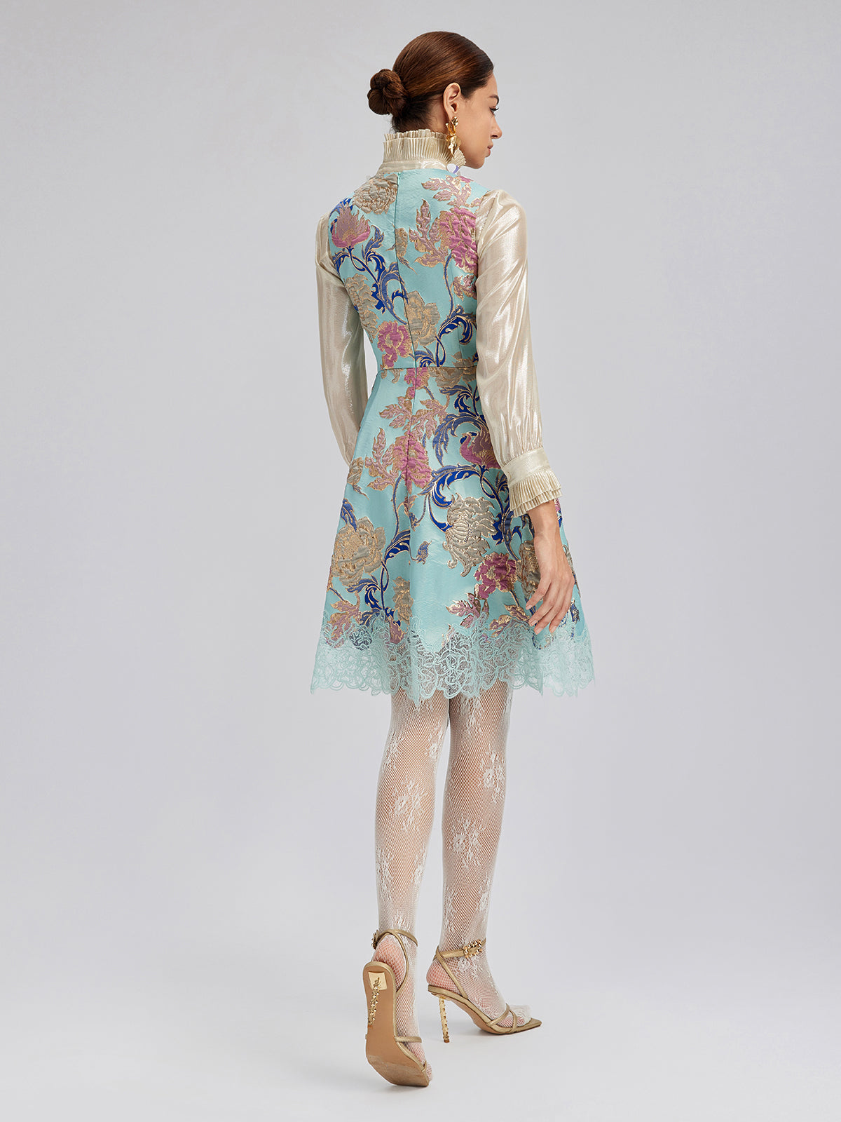 Hand-Set Rhinestone Embellished 3D Floral Bow Dress