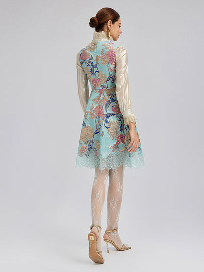 Hand-Set Rhinestone Embellished 3D Floral Bow Dress